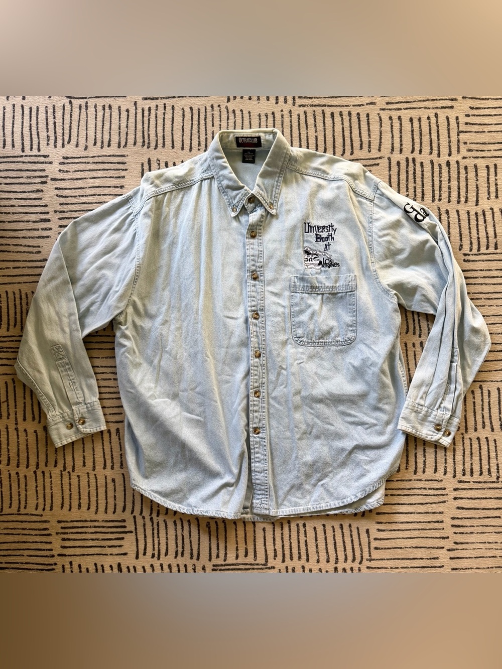 Vintage Los Angeles Embroidered Light Blue Denim Button-Down Shirt